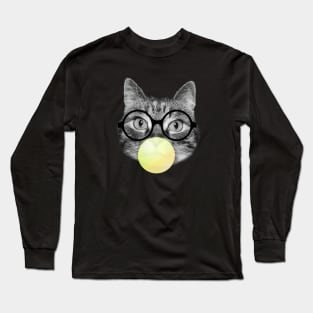 Funny cat and yellow bubble gum Long Sleeve T-Shirt